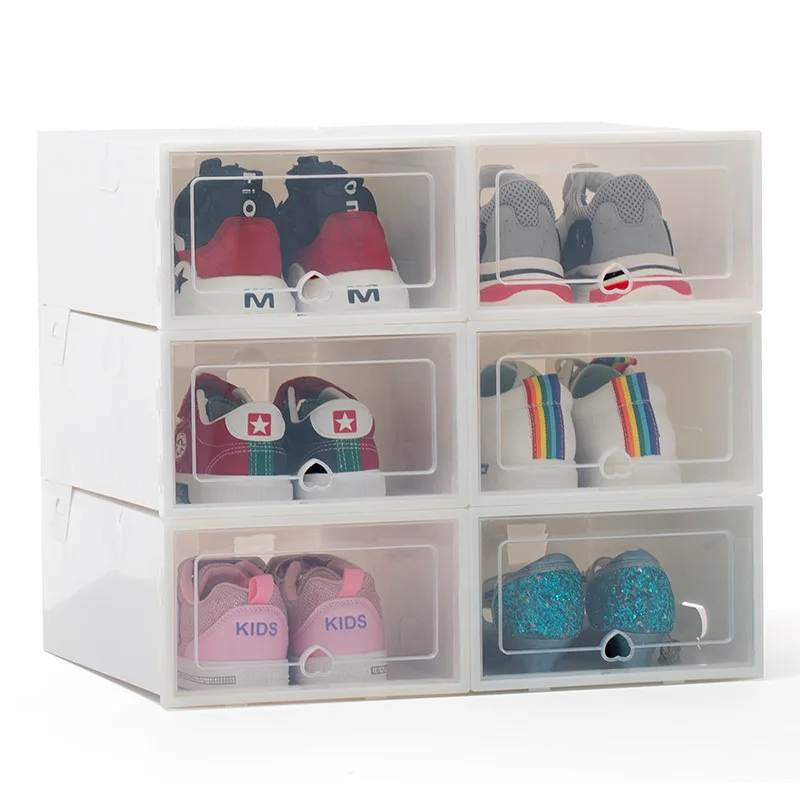 6Packs Transparent Shoe Box Shoes Organizers Plastic Thickened Foldable Dustproof Storage Box Stackable Combined Shoe Cabinet