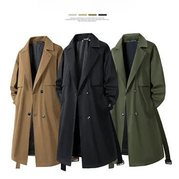 Men's Mid-Length British Lace-Up Trench Coat 2 2026 Spring Autumn Mid-length British Trench Coat Light Ripe Lace-up Trench Coat 2