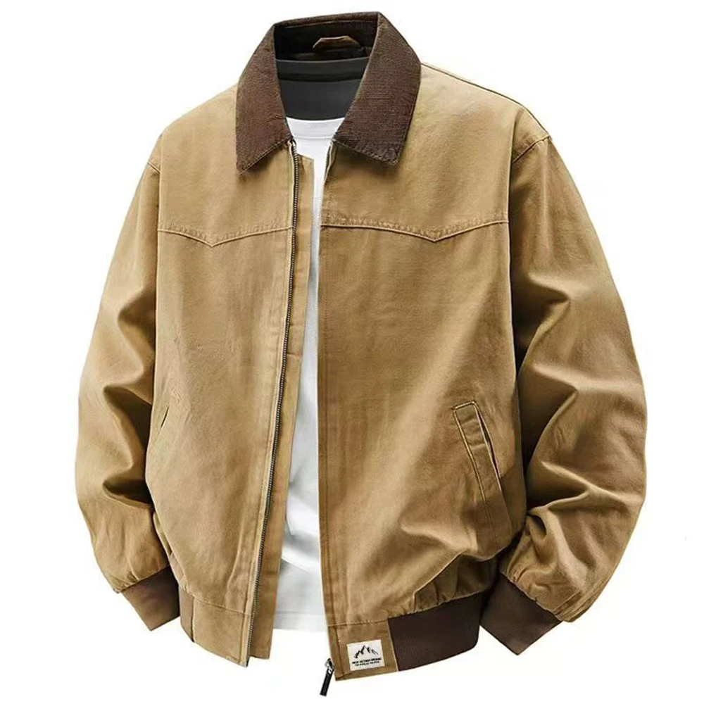 Autumn Men's Cotton Cargo Jackets Trendy Men's Retro Lapel Windbreaker Bomber Coats Outdoor Men Hiking Tactical Work Jackets