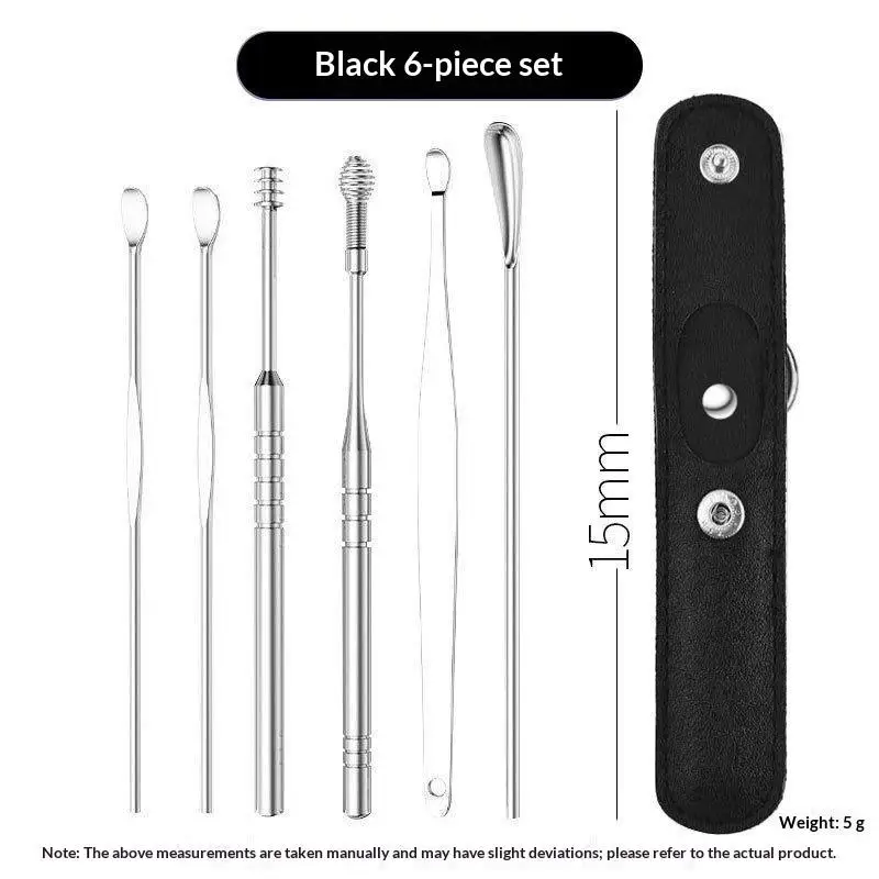 6 Pcs Stainless Steel Ear Wax Removal Tool Ergonomic Tips Storage Case For Daily Home Travel Personal Ear Care