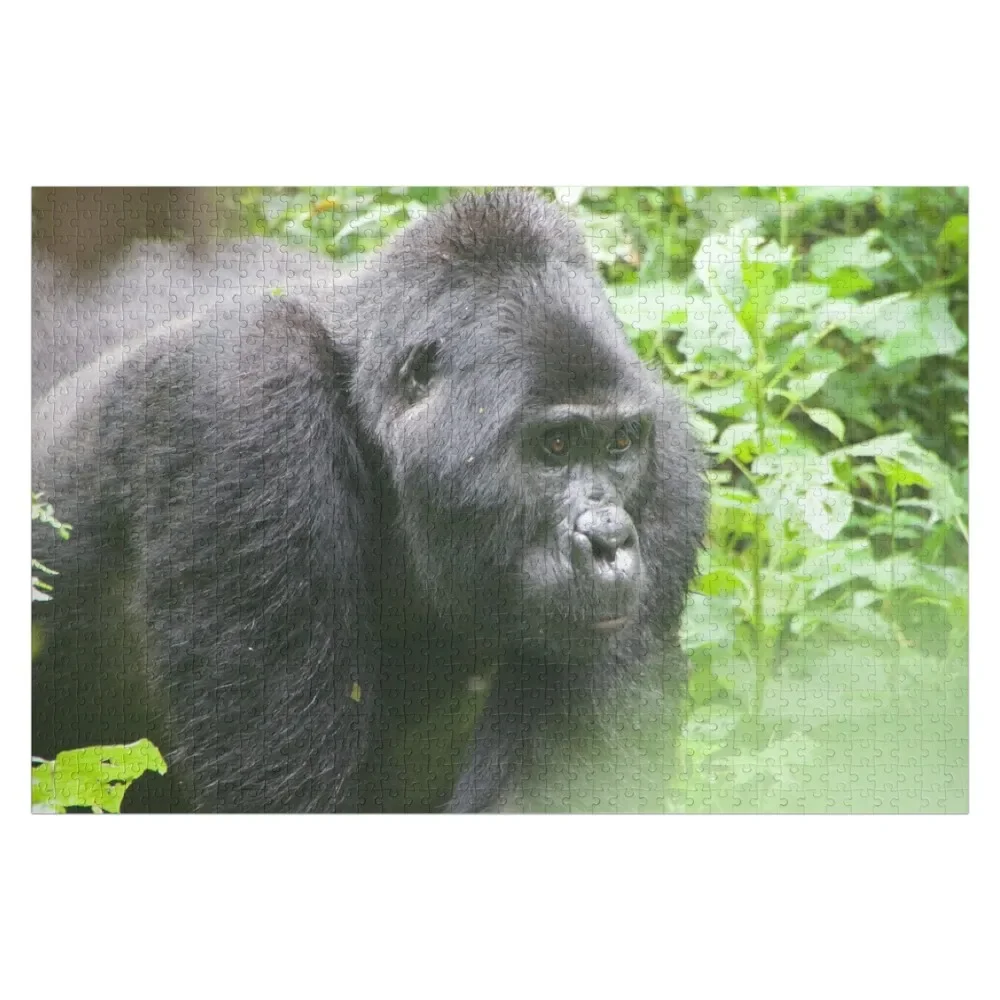 Rompecabezas masculino Silverback Gorilla in Uganda, juego de nombre de madera personalizado, rompecabezas de animales de madera para niños