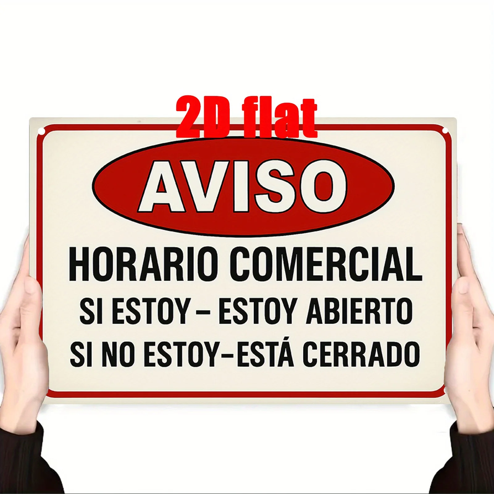 Aviso Horario Commercial Metal Wall Sign, Spanish Open Hours Decorative Plaque, Vintage Art Deco Style,  Red & White with Black