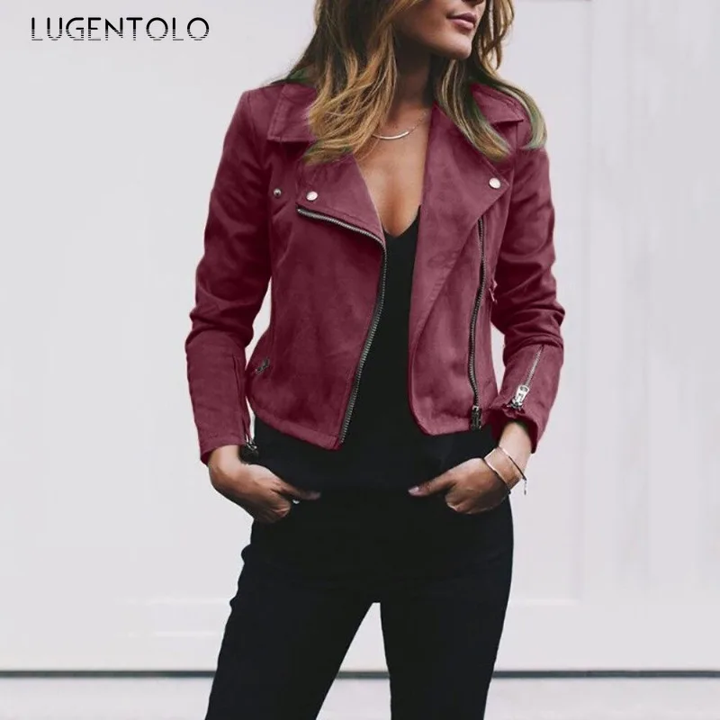 

Women Fashion Jacket Solid Cropped Diagonal Zipper Fly Flap Long Sleeve Top Slim Versatile Street Elegant Blazer Available 5XL