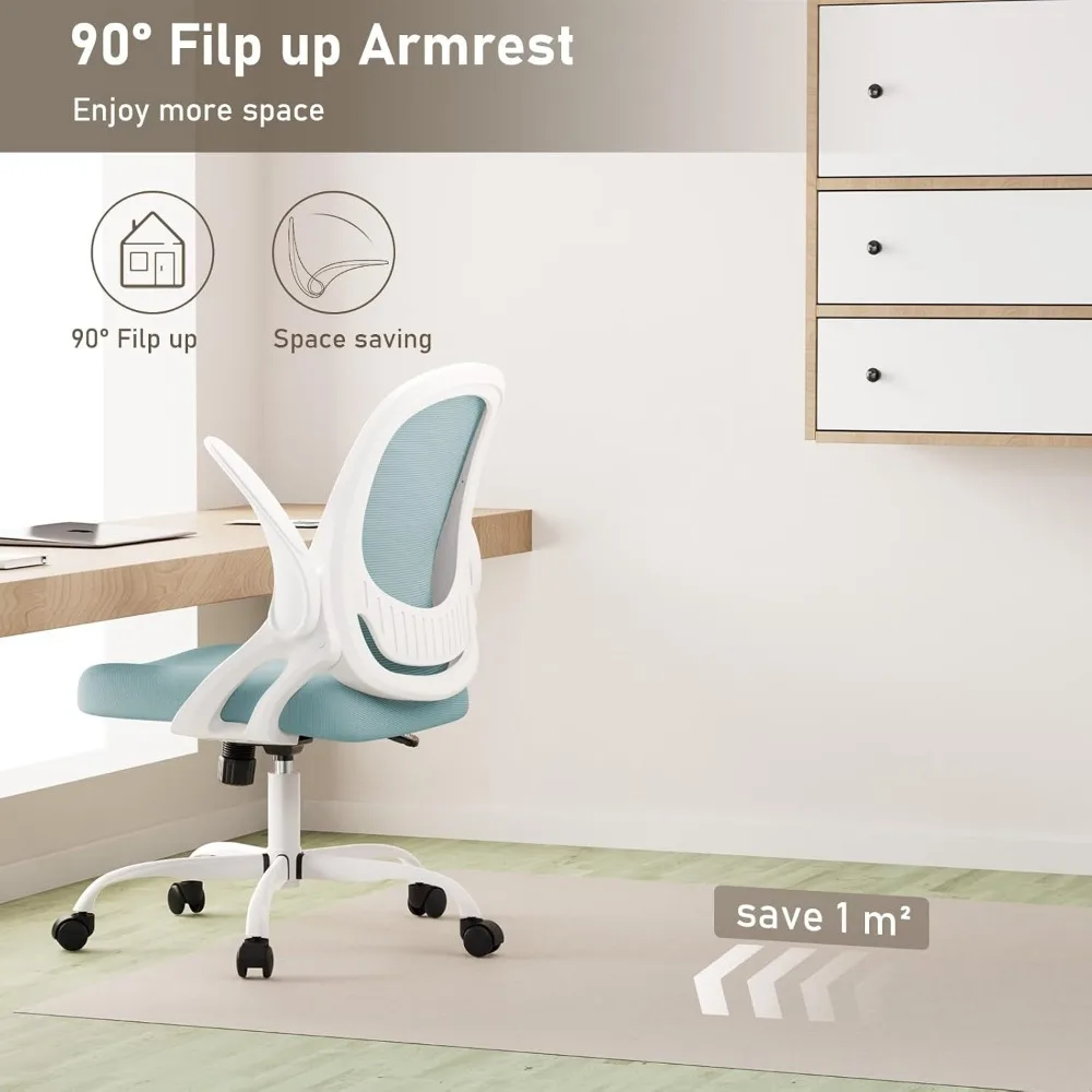 Cadeira de escritório ergonômica para casa, conforto, cadeira de mesa de malha respirável, braços flip-up e altura ajustável