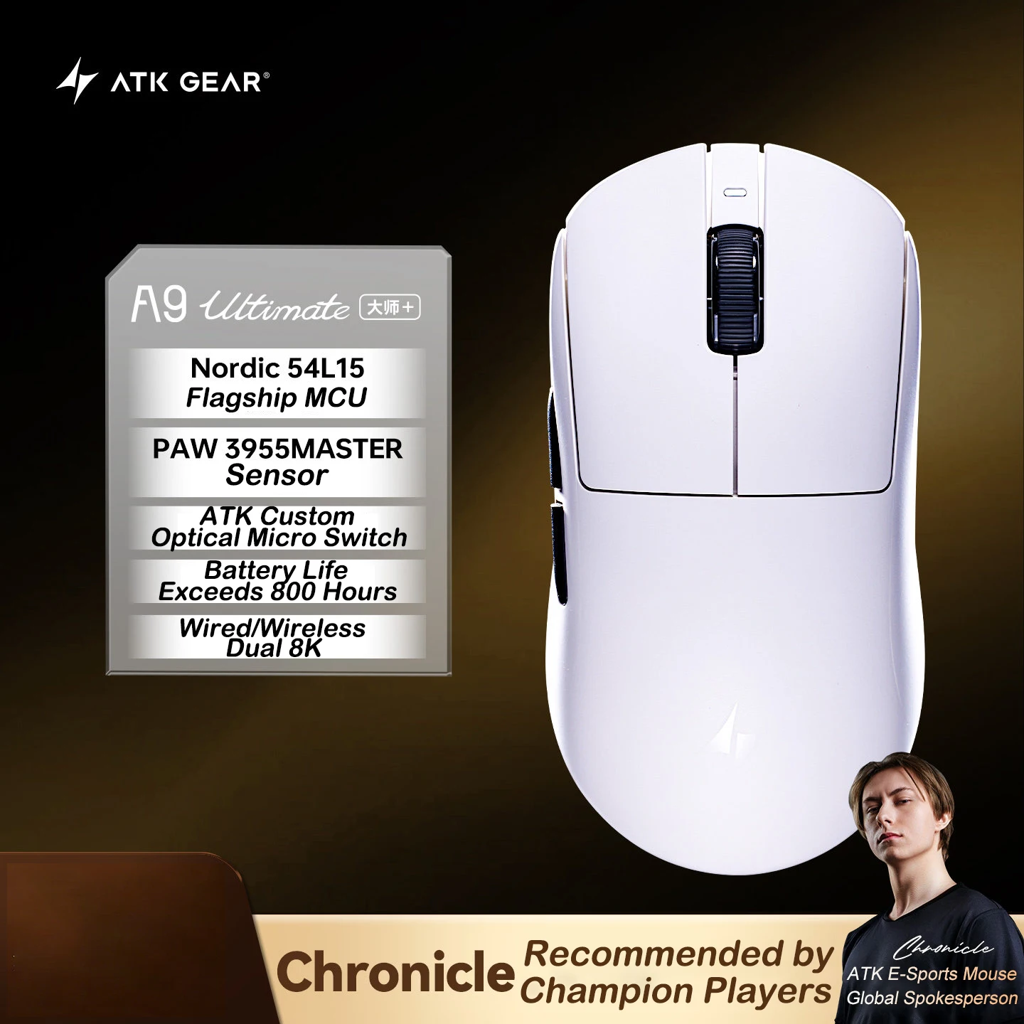 ATK A9 Air Ultimate Plus Gaming Mouse Dual Model PAW3955Master