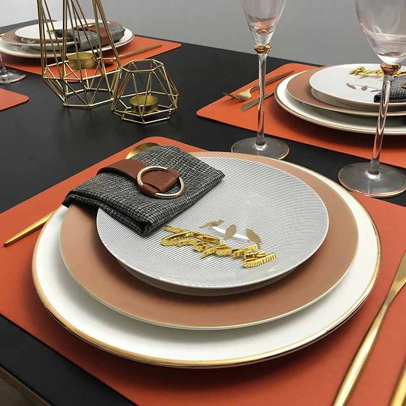 مجموعة أدوات المائدة على الطراز الأوروبي طاولة المطاعم الفاخرة مجموعة أدوات المائدة الكاملة خدمة Pratos De Jantar أطقم أطباق أواني الطعام #4