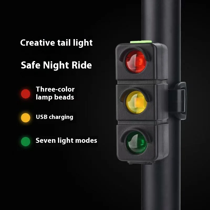 Creative Traffic Light Shape Cute LED Bike Light  Rechargeable Bicycle Rear Waterproof Taillight  Cycling Night Safety Warning