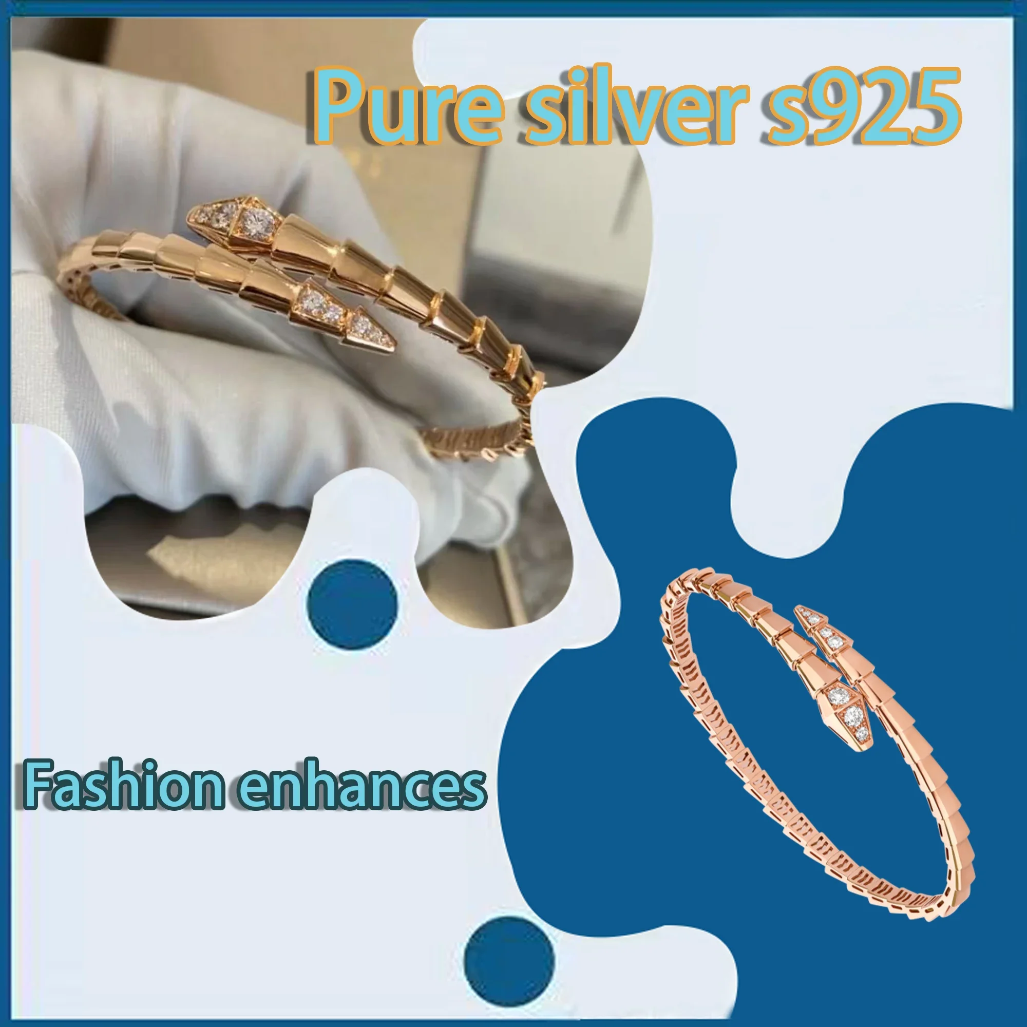 

Pure silver s925 BV snake bone diamond light luxury bracelet irregular fashion temperament charm women's jewelry