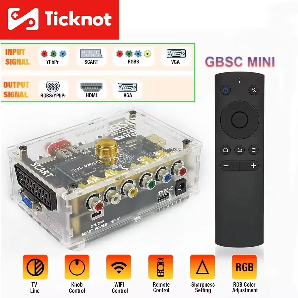 Ticknot-gbsミニビデオコンバーター,gbscコントロール,rgbs,scart,ypbprからvga,ps2用hdmiアップスケーラー,ドリームキャスト,レトロゲームコンソール