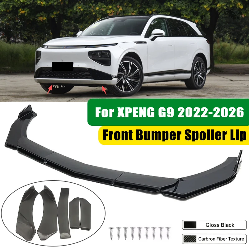 For XPENG G9 2022-2026 5Pcs ABS Car Front Bumper Lip Spoiler Splitter Body Kit Canard Tuning Accessories