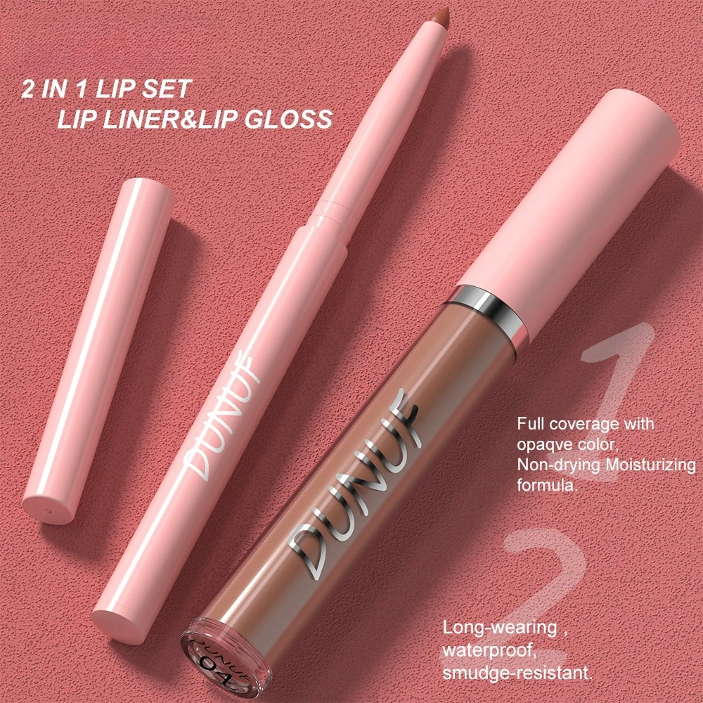 2-delige lipliner- en lipglossset Waterdichte, langdurige fluwelen afwerking Veegvaste make-up voor de hele dag voor een nauwkeurige definitie