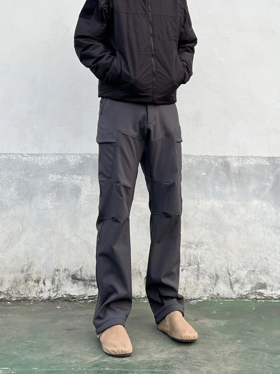 Men's Casual Pants Winter Fleece-Lined Functional 3D Cutting Structural Design Pants Straight Casual Trousers
