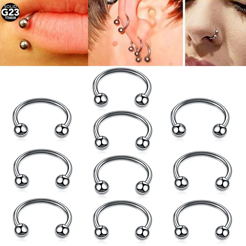 10pcs G23 Titanium Nose Piercing Horseshoe Rings External Thread Nose Septum Ring Circular Piercing Ear Cartilage Body Jewelry