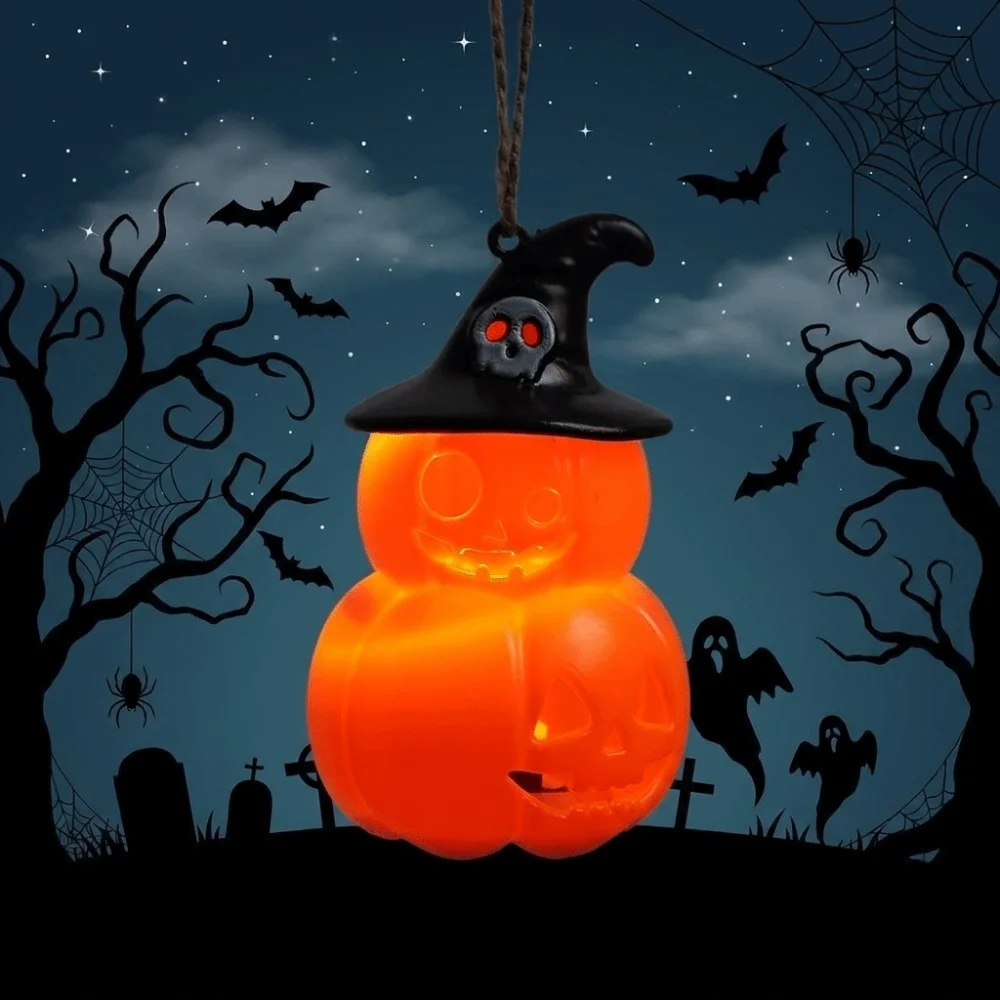 Skeleton Pumpkin Nightlight LED Glowing Warm Light Spooky Tabletop Lamp Button Cell Battery Operated Durable Base