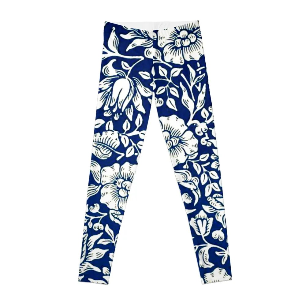 

Blue Mallow, Vintage Blue and White Floral Pattern Leggings Sportswear woman gym Tight fitting woman