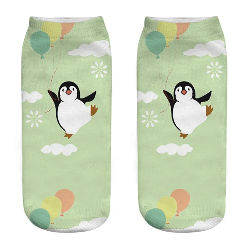 New Funny 3D Printing Cute Cartoon Singing Dancing Christmas Penguin Unisex Animal Series Short Ankle Socks Calcetines De Mujer