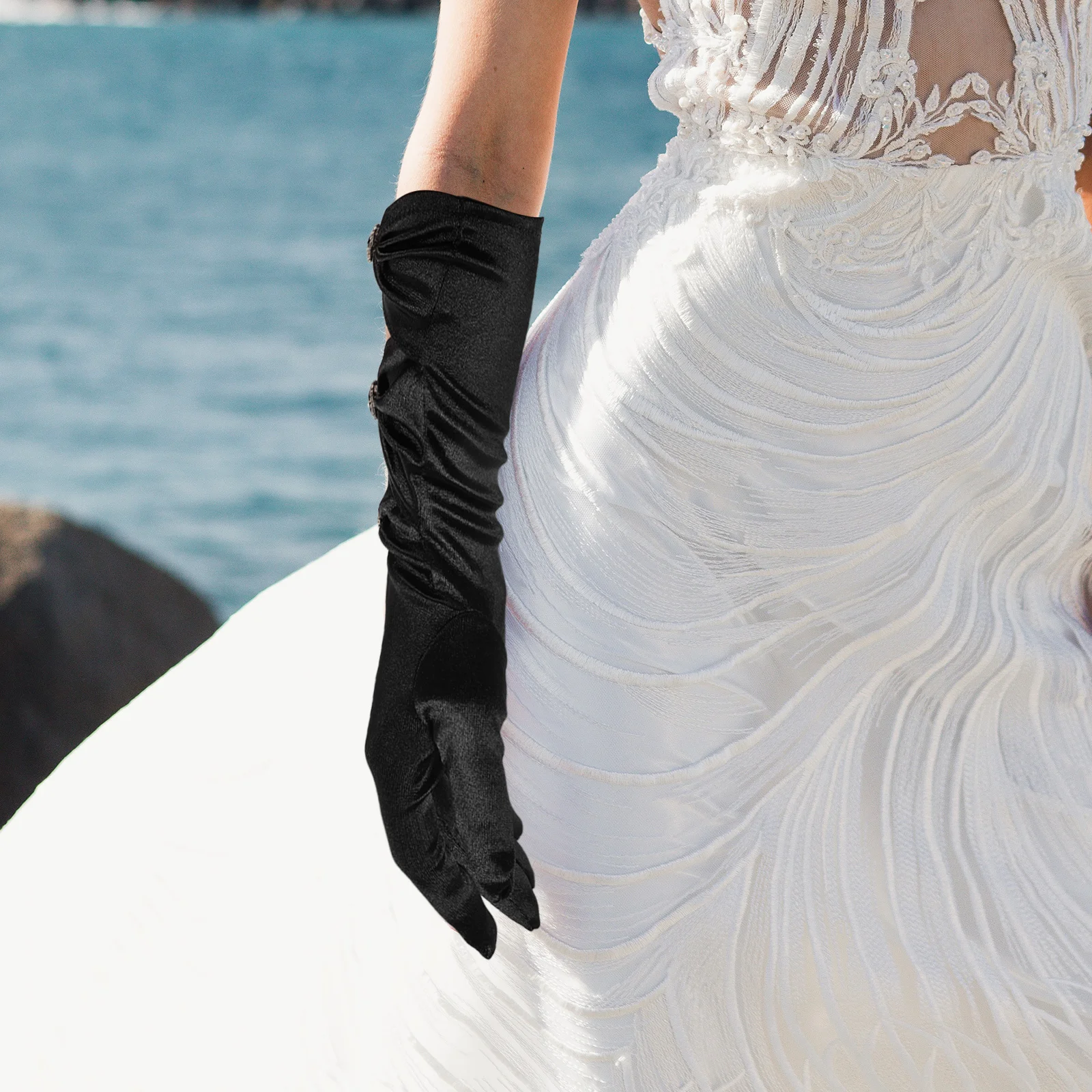 1 زوج أنيق القوس قفازات الساتان النساء يتوهم قفازات طويلة لحفل زفاف خطوبة مأدبة الرقص أوبرا الشاي الحدث ملابس أنيقة