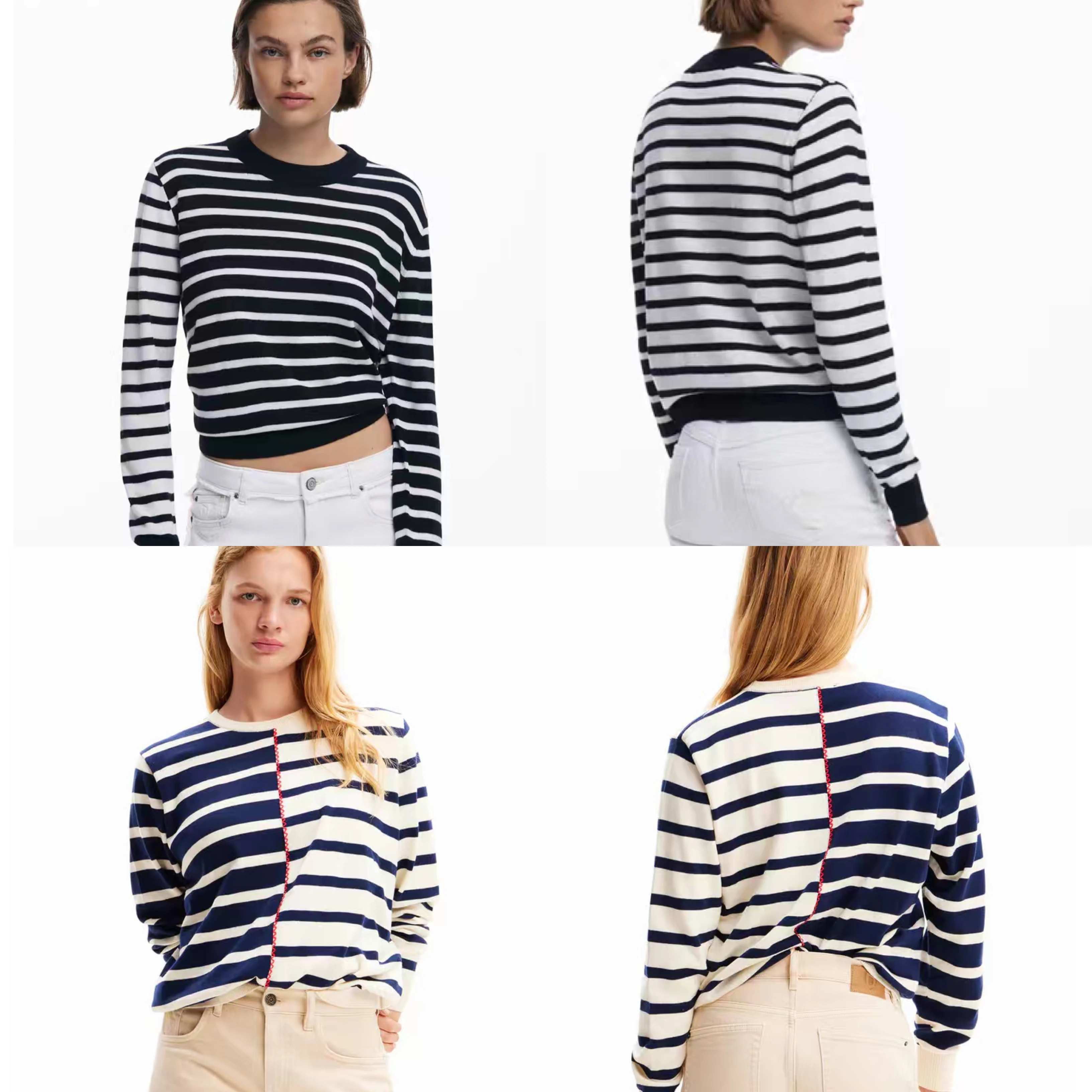 

European, American, Spanish original single women's knitted sweater striped versatile fashion loose pullover