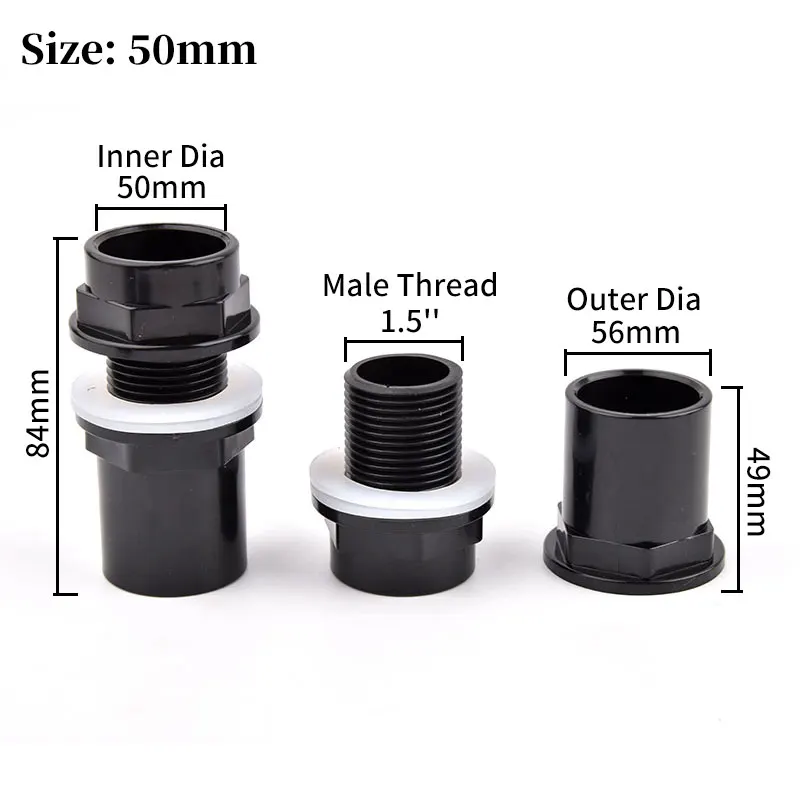 20~50mm Black PVC Pipe Connector for Aquarium