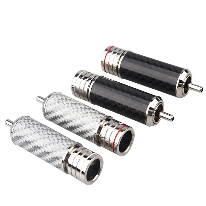 Enchufe RCA chapado en rodio, carcasa de fibra de carbono, conector Adaptador de Audio, 4 Uds.