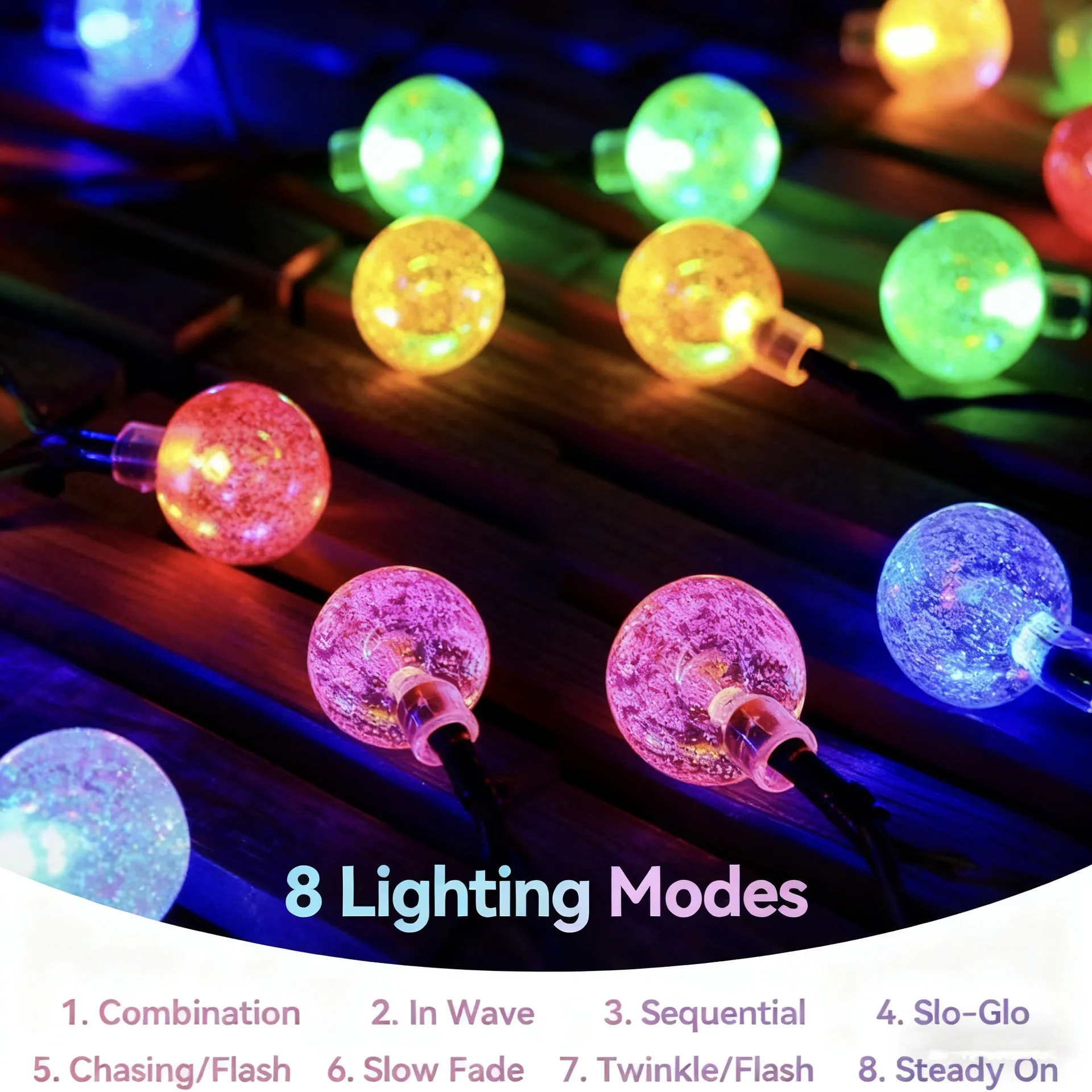 مصابيح الحديقة الشمسية Garlocht في الهواء الطلق، 50LED 7M/24Ft 8 أوضاع، مصابيح كروية كريستالية مقاومة للماء، إضاءة ديكور للمنزل وعيد الميلاد #5