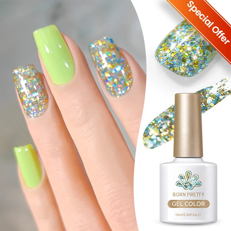BORN PRETTY 15ML 反射グリッターネイルジェルポリッシュ シルバー ゴールド ピンク セミパーマネント ソークオフ UV LED バーニッシュ デザイン サロン
