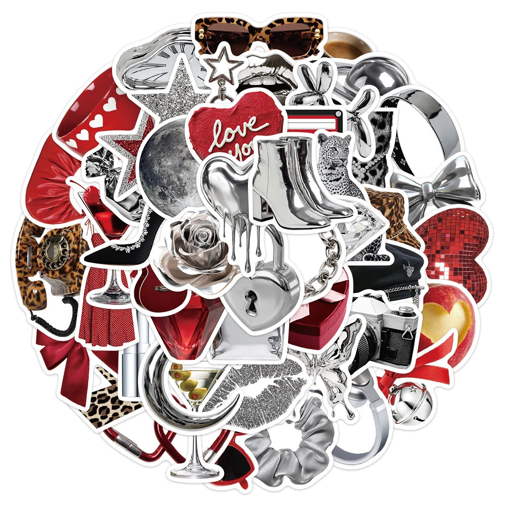 10/30/50pcs Silver Millennium Y2k Aesthetics Stickers Decals DIY Luggage Phone Scrapbook Guitar Cool Cartoon Sticker Decoration