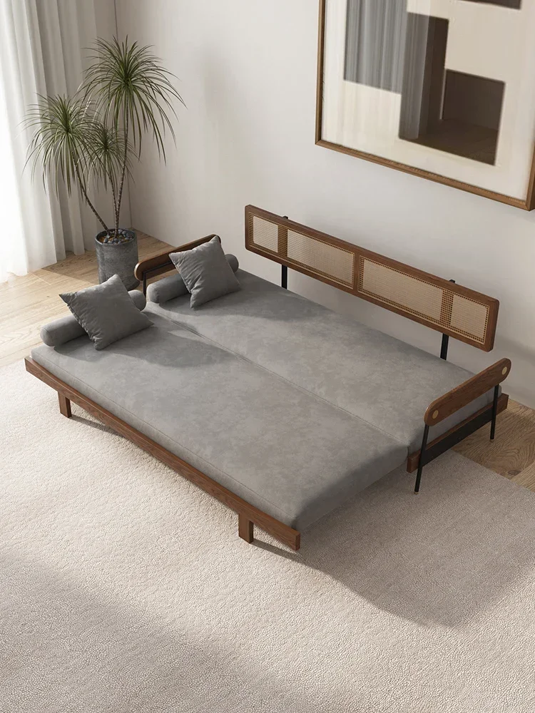 Solid wood sofa bed, foldable dual purpose, modern small unit, space saving, multi-functional sofa bed