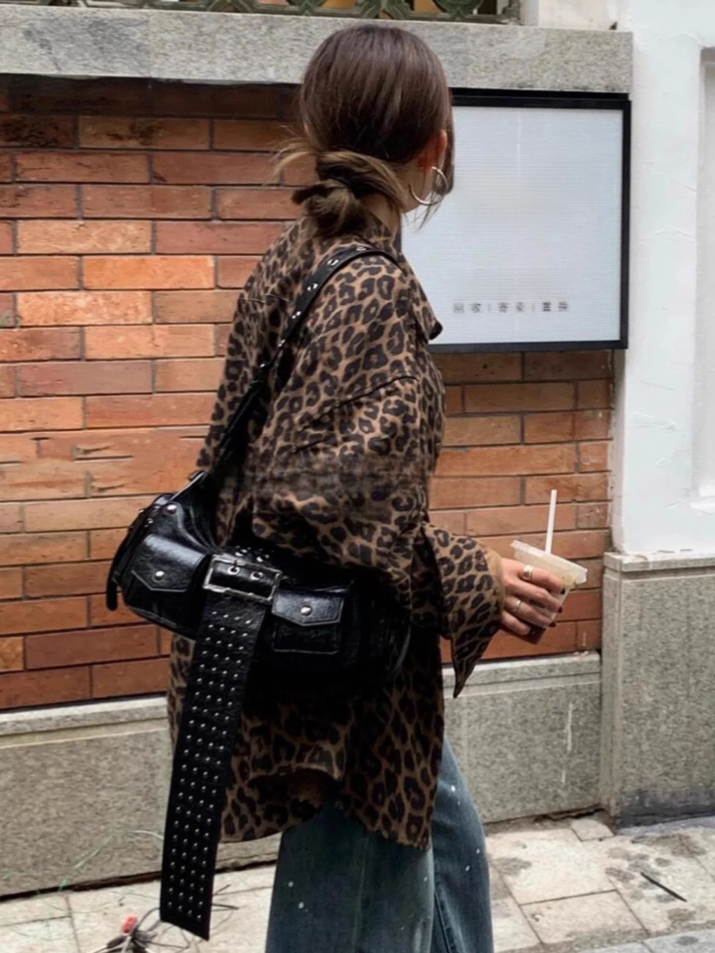 

Женский кардиган Rouje Kefss в винтажном стиле с леопардовым принтом, осенне-зимний, повседневный, свободный, удлиненный, средней длины