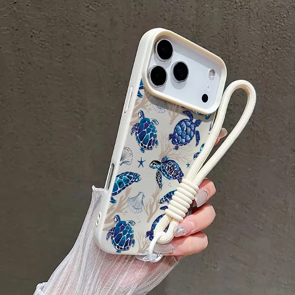 Niedliche Handgelenkschlaufen-Hülle für iPhone 13 14 16 Pro Max Hüllen iPhone 11 12 17 ProMax 13 15 Plus XR Sea ​ ​ Turtle INS mit Lanyard-Hülle – Detail 10