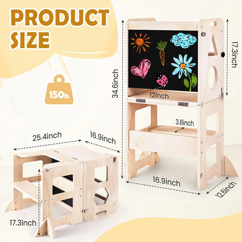 

Foldable Standing Stool Solid Wood Step Stool for Household Use