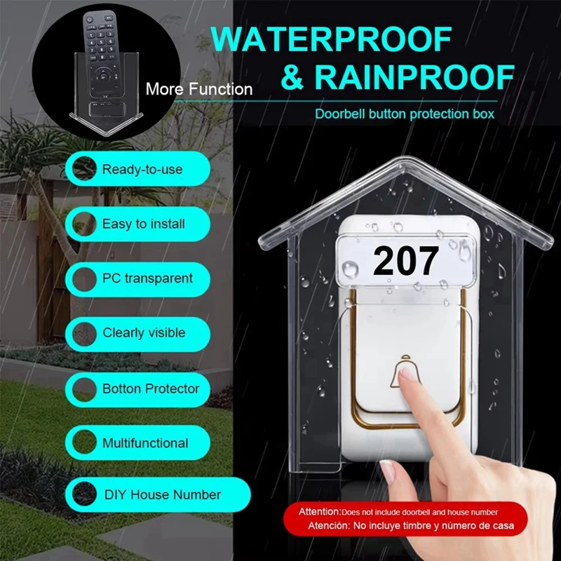 ABKP-Waterproof Cover For Wireless Doorbell Transparent Plastic Doorbell Rainproof Cover Home Door Bell Button Rain Protector