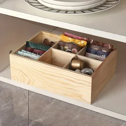 Wood Tea Bag Storage Organizer Container Box Stackable, 6 Compartments Wooden Holder Desktop Pen Holder Office Organizer