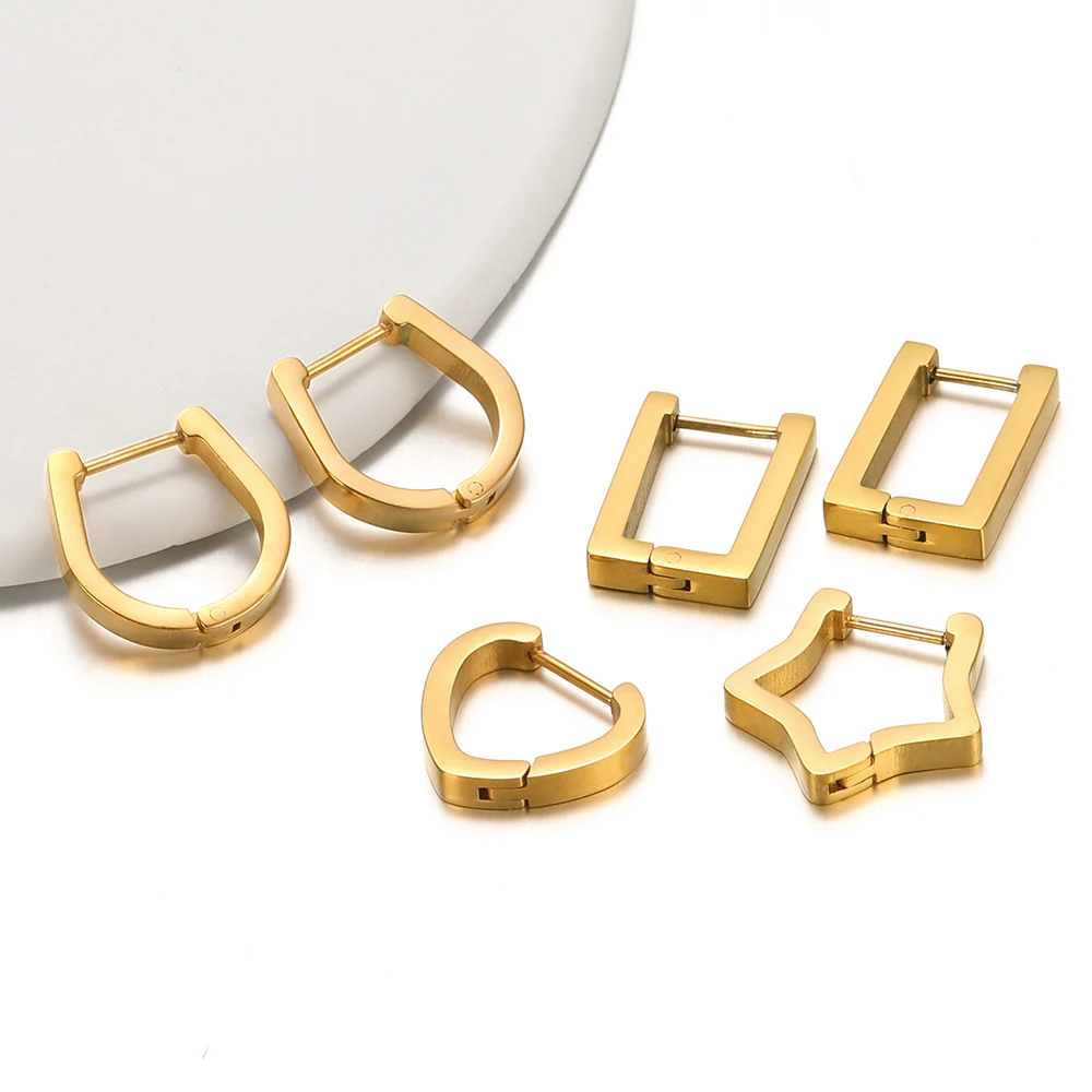 2pcs Stainless Steel Gold Plated Triangle Hoop Earrings Punk Rock Star Square Earrings Hiphop Gifts Unisex Fashion Jewelry Bulk