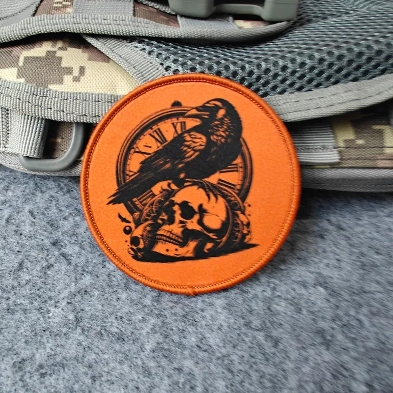 2026 New Patches,Crow on the skull Morale Badges, For Clothing, Hats, Backpacks, etc., Hook and Loop