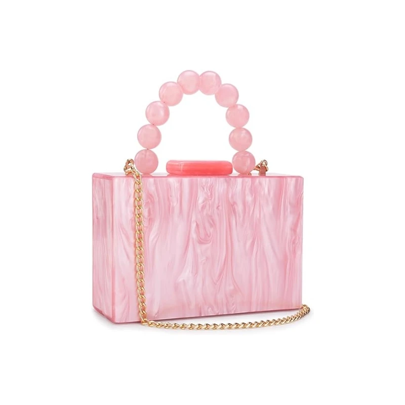 

Best Seller Custom Marble Evening Handbag Clutch Party Wedding Bags Acrylic Bag With Bead Handle Clutch Purse Wallet