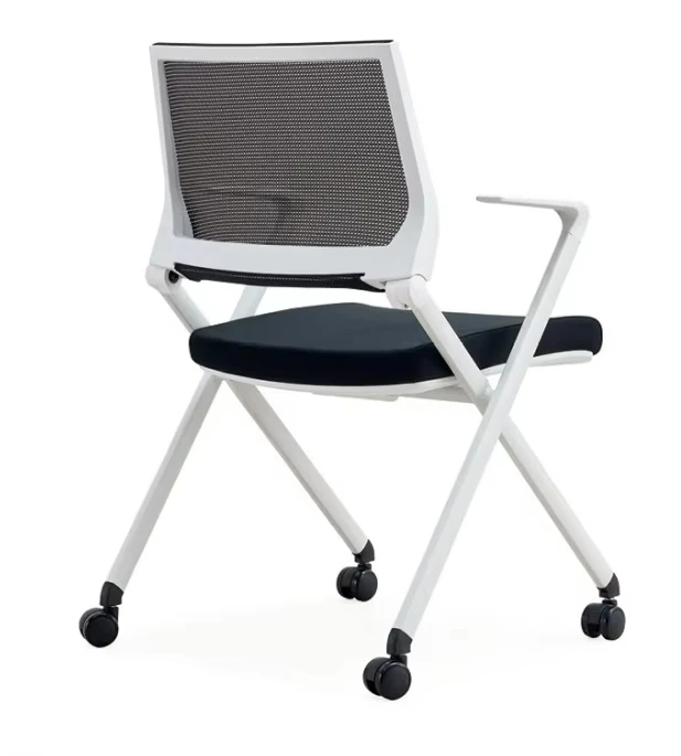 #￥High Quality White Folding Mesh Chair with Writing Table Comfortable Stackable for School Hotel Training and Meeting Room
