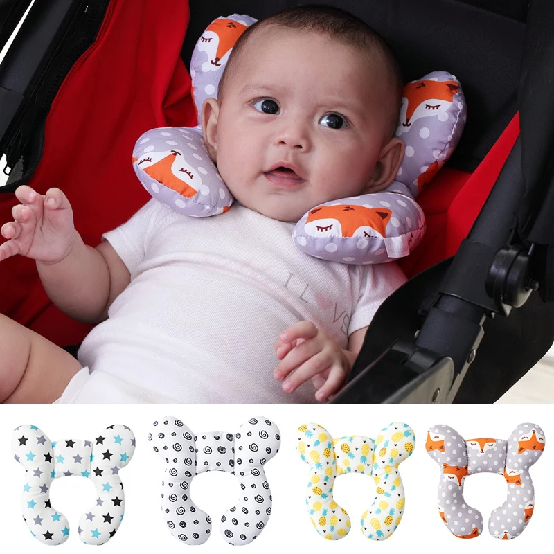 New Cartoon Children's Cotton Soft U-shaped Sleeping Pillows Baby Stroller Children's Pillow Baby Functional Stroller Pillow