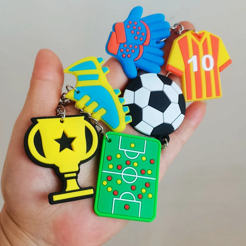 24 PCS Soccer Keychains Mini FootBall Jersey Sneakers Trophy Sports Key Ring Bulk For Goodie Bag Fillers Backpack Decorations