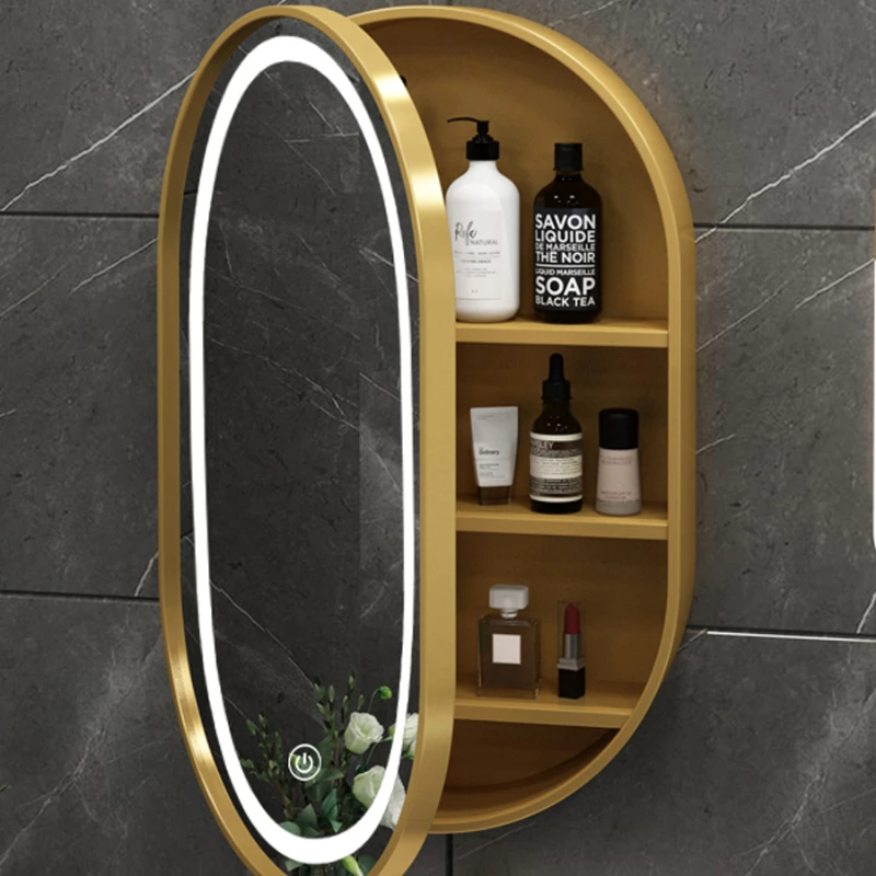 Multi Layer Solid Wood Bathroom Mirror Cabinet Wall Mounted Bathroom Toilet Washbasin Makeup Smart Mirror with Light Vintage