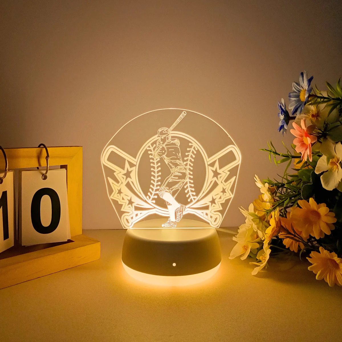 1 قطعة ضوء ليلي ثلاثي الأبعاد على شكل بيسبول، ضوء ليلي على طراز رياضي حيوي، ضوء ديكور منزلي، مصدر طاقة USB، تحكم في التبديل
