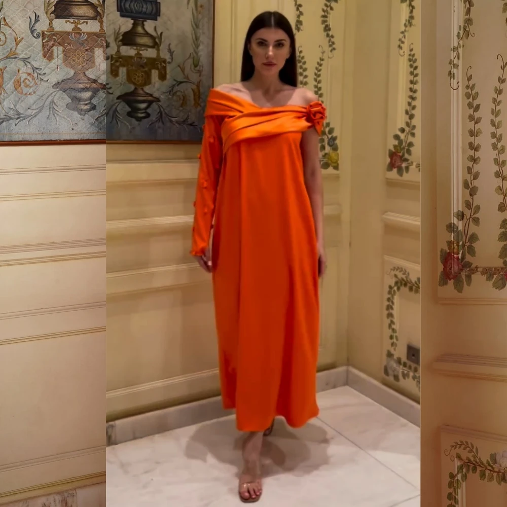 Jiayigong cetim plissado formal noite em linha reta fora do ombro sob medida ocasião vestido midi vestidos arábia saudita