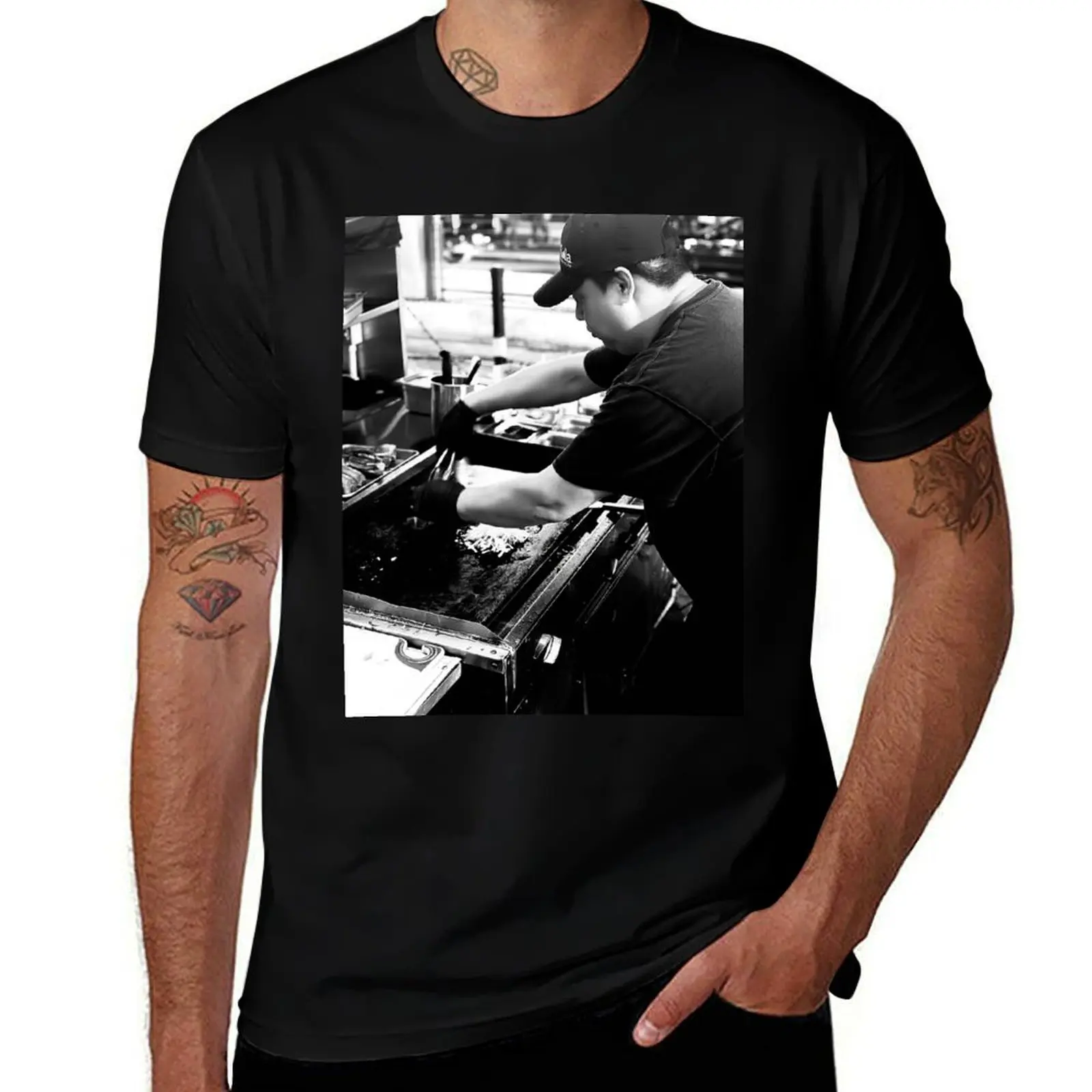 

Black and White Street Food Photography T-Shirt cute clothes blue archive clothing for men