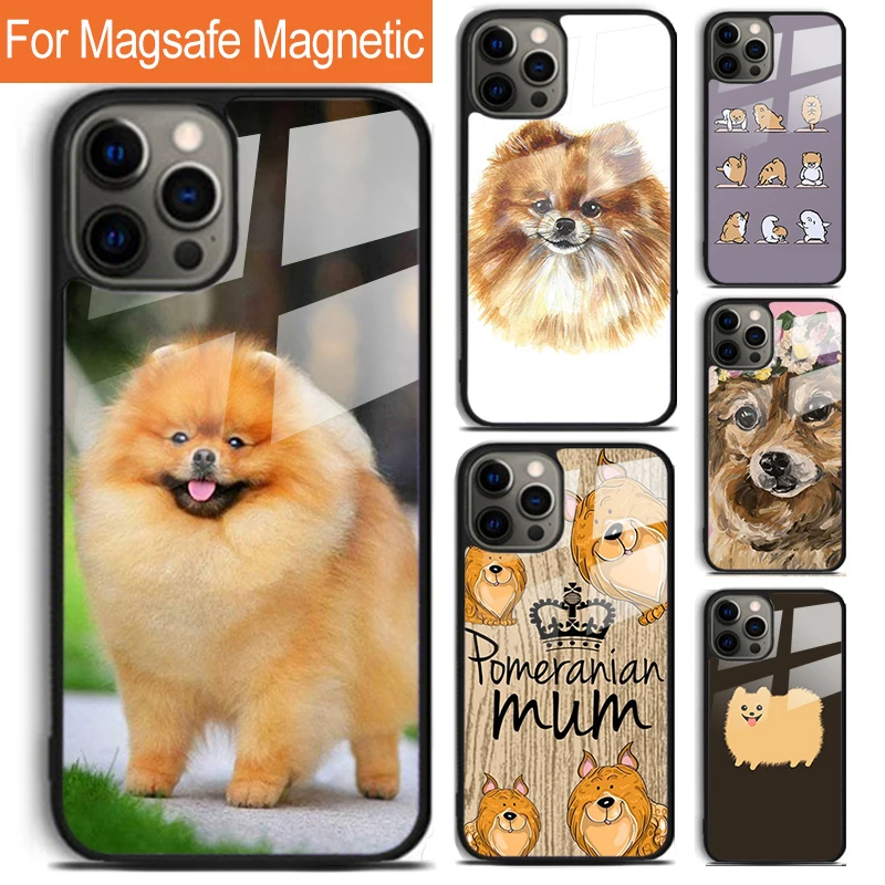 Cute Pomeranian Dog Phone Case For iPhone 16 15 14 13 12 11 Pro Max Plus Magsafe Magnetic Wireless Charging Cover