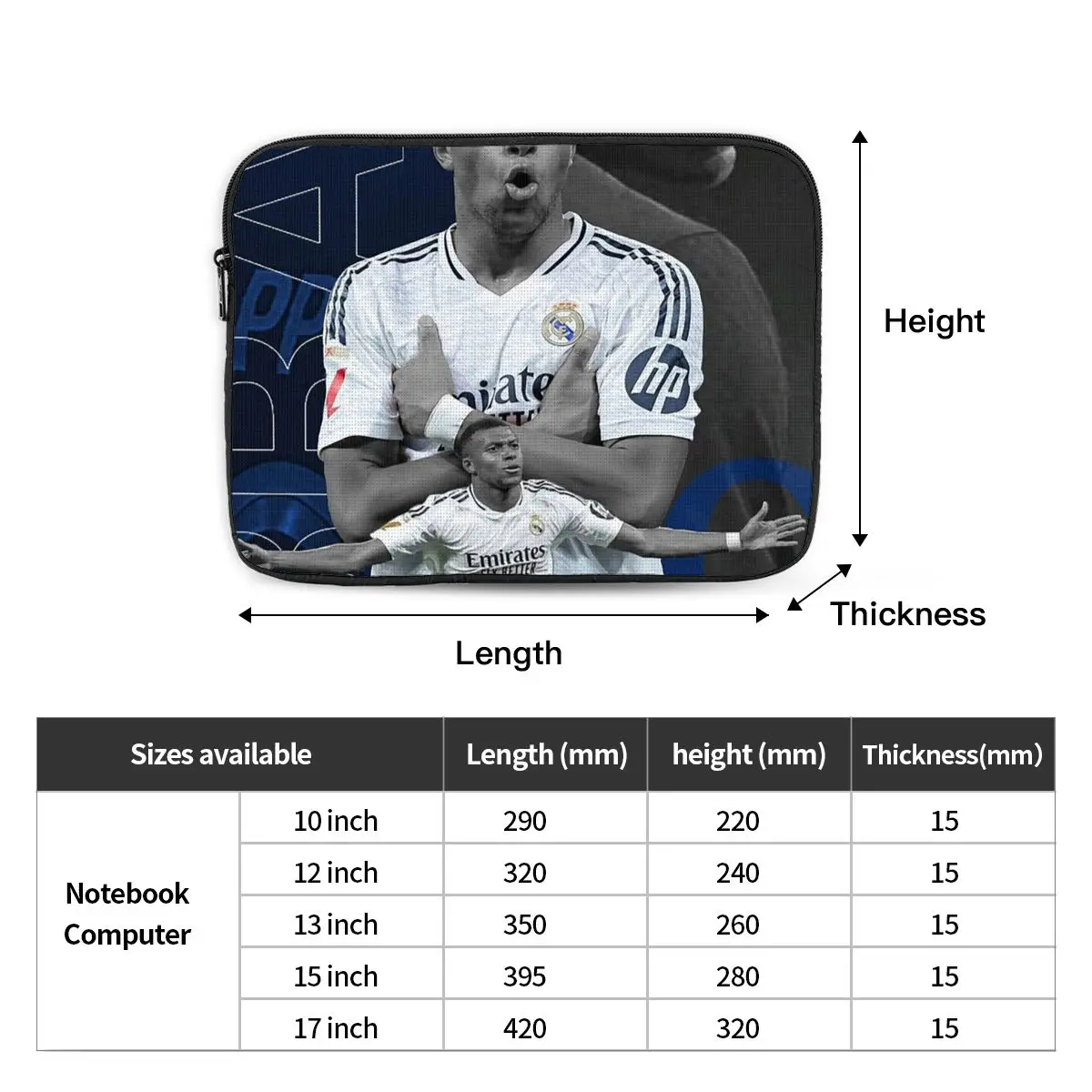 Football KM Mbappe Soccer  Notebook Laptop Bag Case Pouch Notebook Sleeve Cover Bag Tablet Shockproof Case Bag