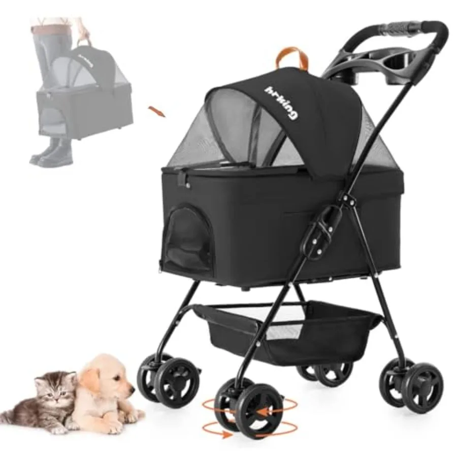 

3-in-1 Pet Stroller for Small Dogs and Cats: Lightweight Folding Stroller with Detachable Carrier, Portable Design for Jogging,