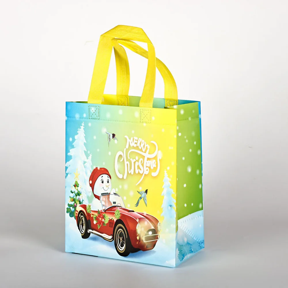 Christmas Non-woven Gift Bag Cartoon Santa Snowman Tote Candy Gift Packaging Pouch Waterproof Christmas Eve Xmas Gift Handbag