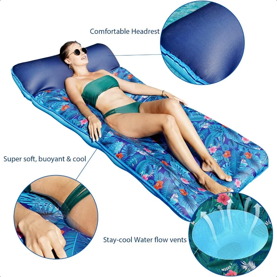 Oversized Pool Float Lounge 72 X 37 Extra Large FabricCovered Pool Floats for Adults Iatable Contour Lounger with Headrest Ultr