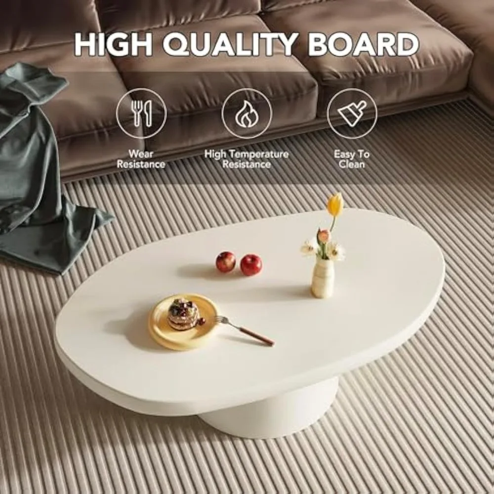 매끄러운 표면과 둥근 모서리를 갖춘 우아한 타원형 커피 테이블로 실용적이고 유지 관리가 용이하도록 디자인되었습니다.