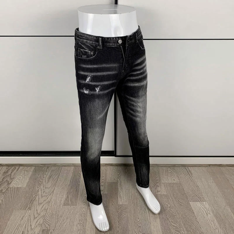 Street Designer Fashion Heren Jeans Hoge kwaliteit Retro Zwart Grijs Stretch Slim Fit Vintage Gescheurde Jeans Heren Y2K Merk Denim Broek